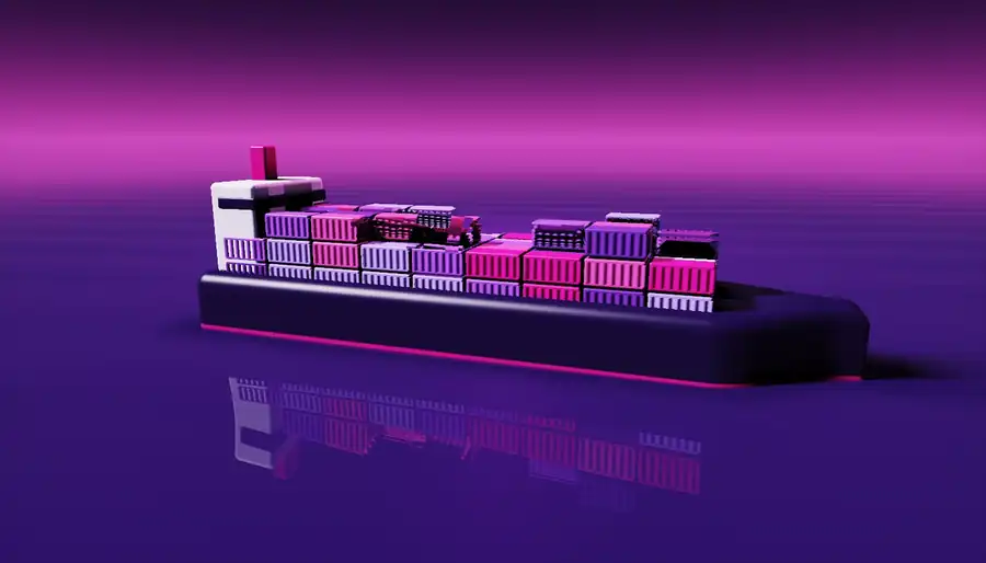 Barco portacontenedores navegando de noche